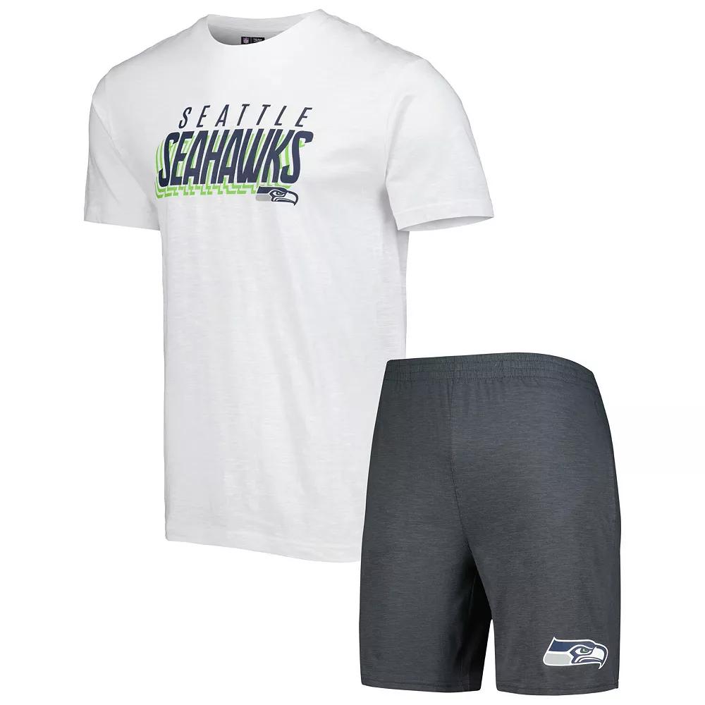 Men's Concepts Sport Charcoal/White Seattle Seahawks Downfield T-Shirt & Shorts Sleep Set,  Product Image