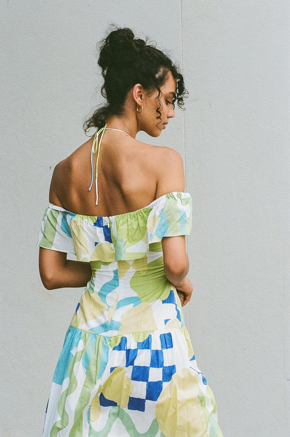 Adorne Midi Dress - Checker Floral Aliza Product Image