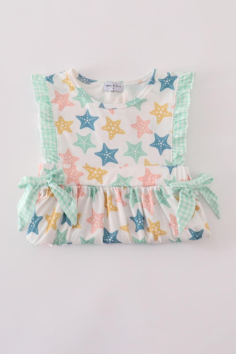 Blue seashell bow ruffle dress Product Image
