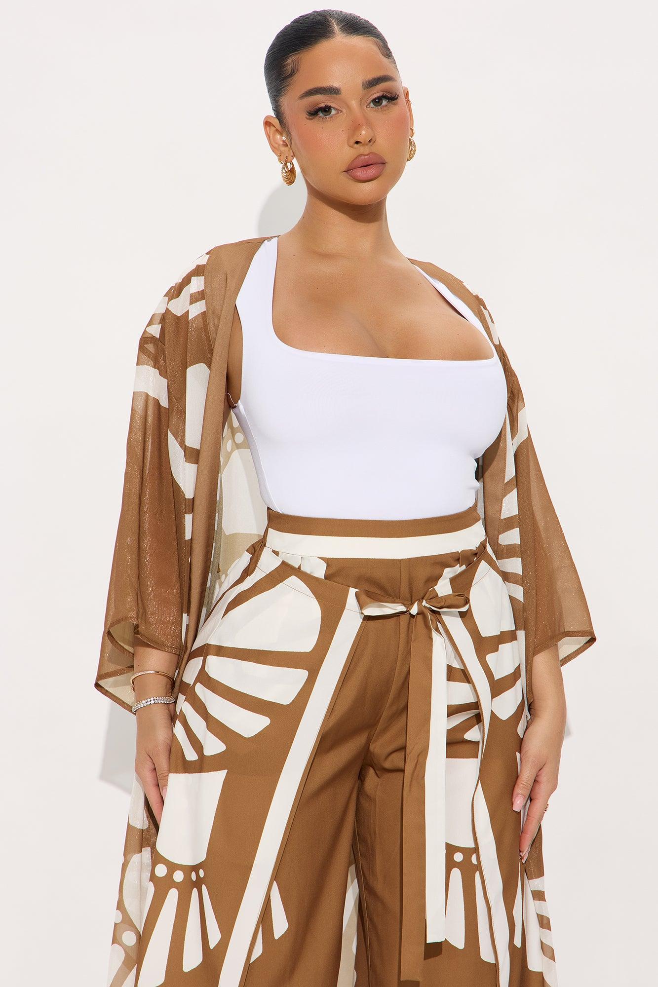 Secret Solace Kimono Pant Set - Brown/combo Product Image