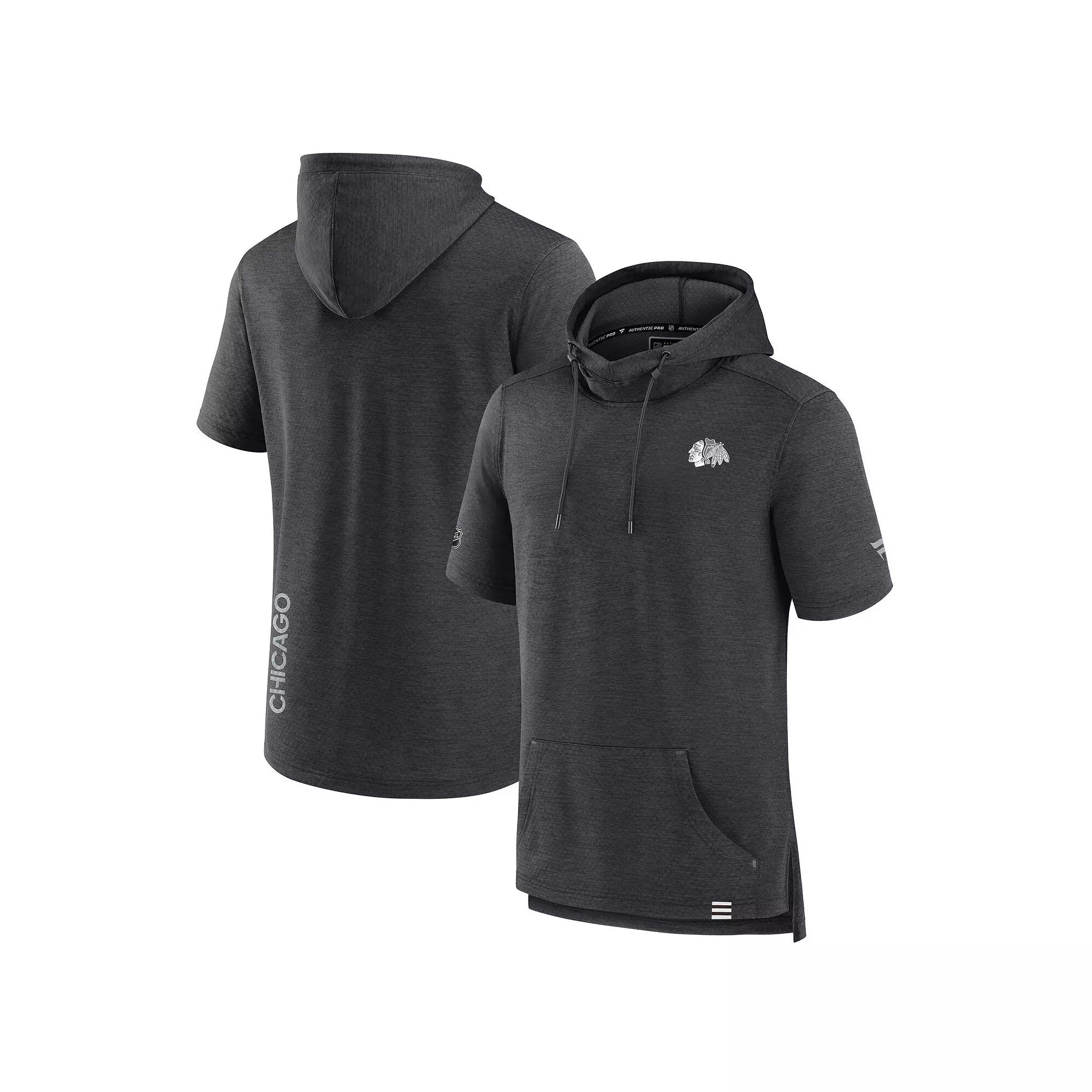 Men's Fanatics  Heather Charcoal Chicago Blackhawks Authentic Pro Short Sleeve Pullover Hoodie, Size: XL Product Image