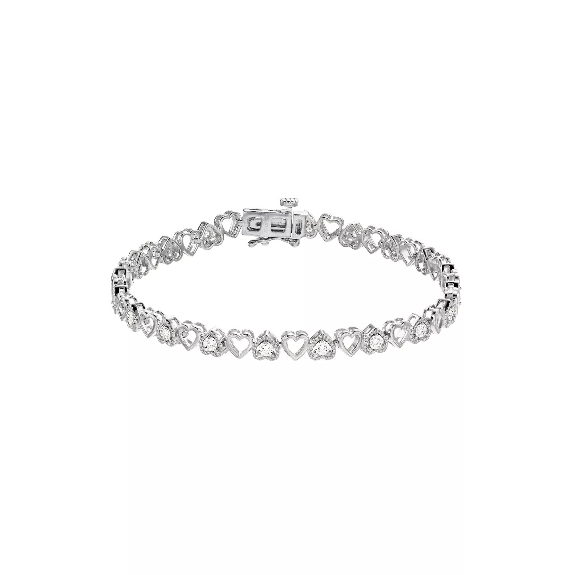 Diamond Brilliance 1/4 Carat T.W. Lab-Grown Diamond Alternating Hearts Bracelet, Women's, Size: 7", Sterling Product Image