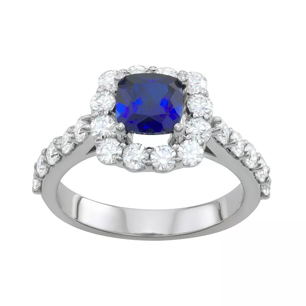 Charles & Colvard 14k White Gold 2 1/3 Carat T.W. Lab-Created Moissanite & Lab-Created Sapphire Halo Ring, Women's, Size: 6, 14k Whgold Product Image