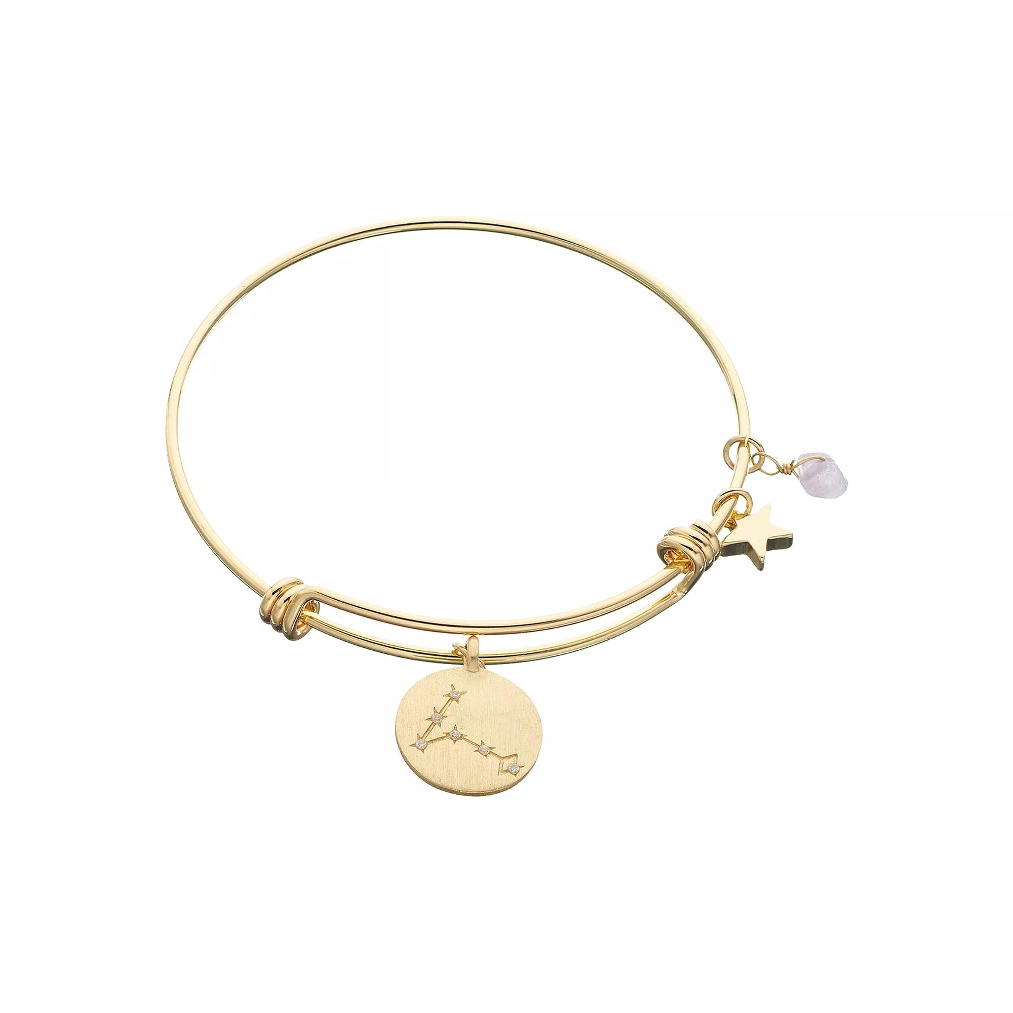 City Luxe Horoscope Cubic Zirconia Disk Bangle Bracelet with Genuine Stone & Star Charm, Women's, Gold Tone Pisces Product Image