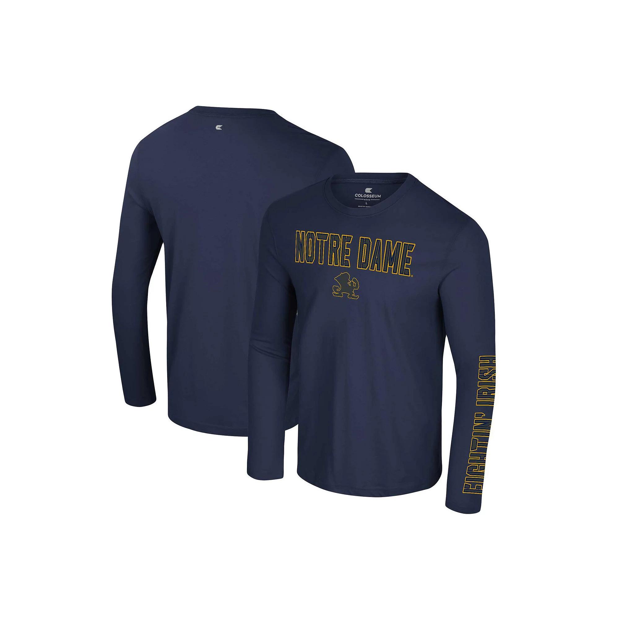 Men's Colosseum Navy Notre Dame Fighting Irish Color Pop Active Blend 2-Hit Long Sleeve T-Shirt,  Product Image