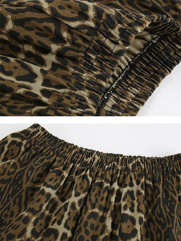 High Waisted Loose Elasticity Leopard Split-Joint Shorts Product Image