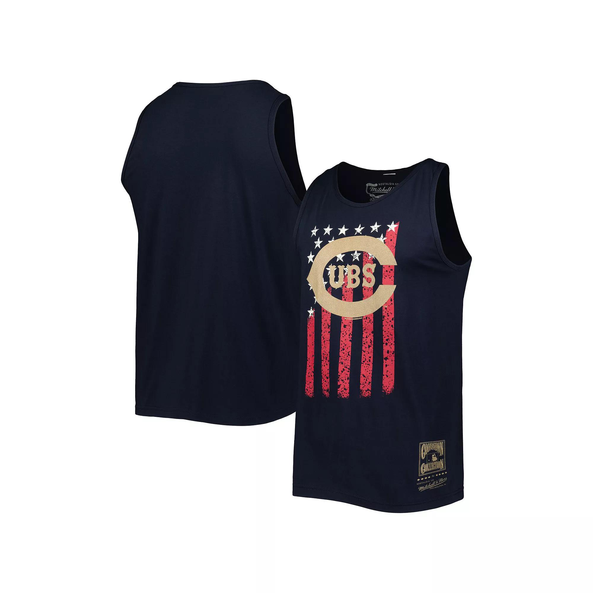 Men's Mitchell & Ness Navy Chicago Cubs Cooperstown Collection Stars and Stripes Tank Top, Size: Medium, Blue Product Image