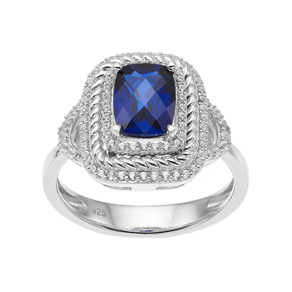 Sterling Silver Lab-Created Blue & White Sapphire Halo Ring, Women's, Size: 6 Product Image