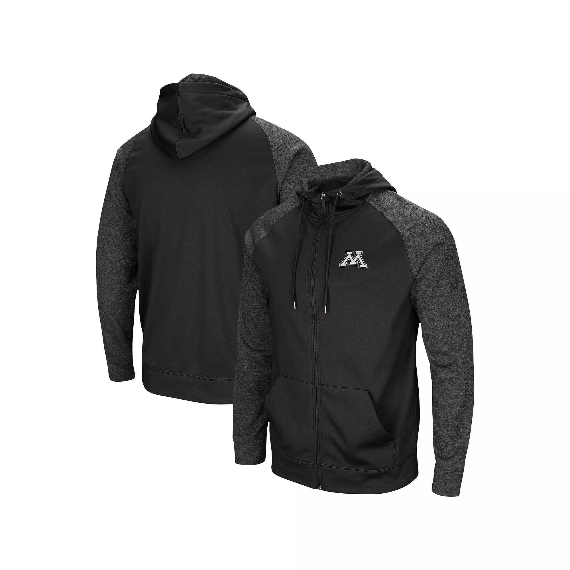 Men's Colosseum Black Minnesota Golden Gophers Big & Tall Blackout 2.0 Raglan Full-Zip Hoodie,  Product Image