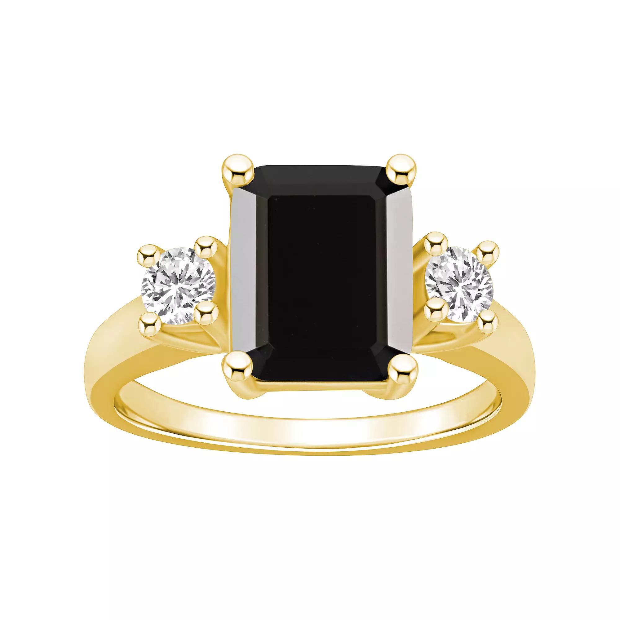 Alyson Layne 14k White Gold Emerald-Cut Black Onyx & 1/3 Carat T.W. Diamond Ring, Women's, Size: 8 Product Image