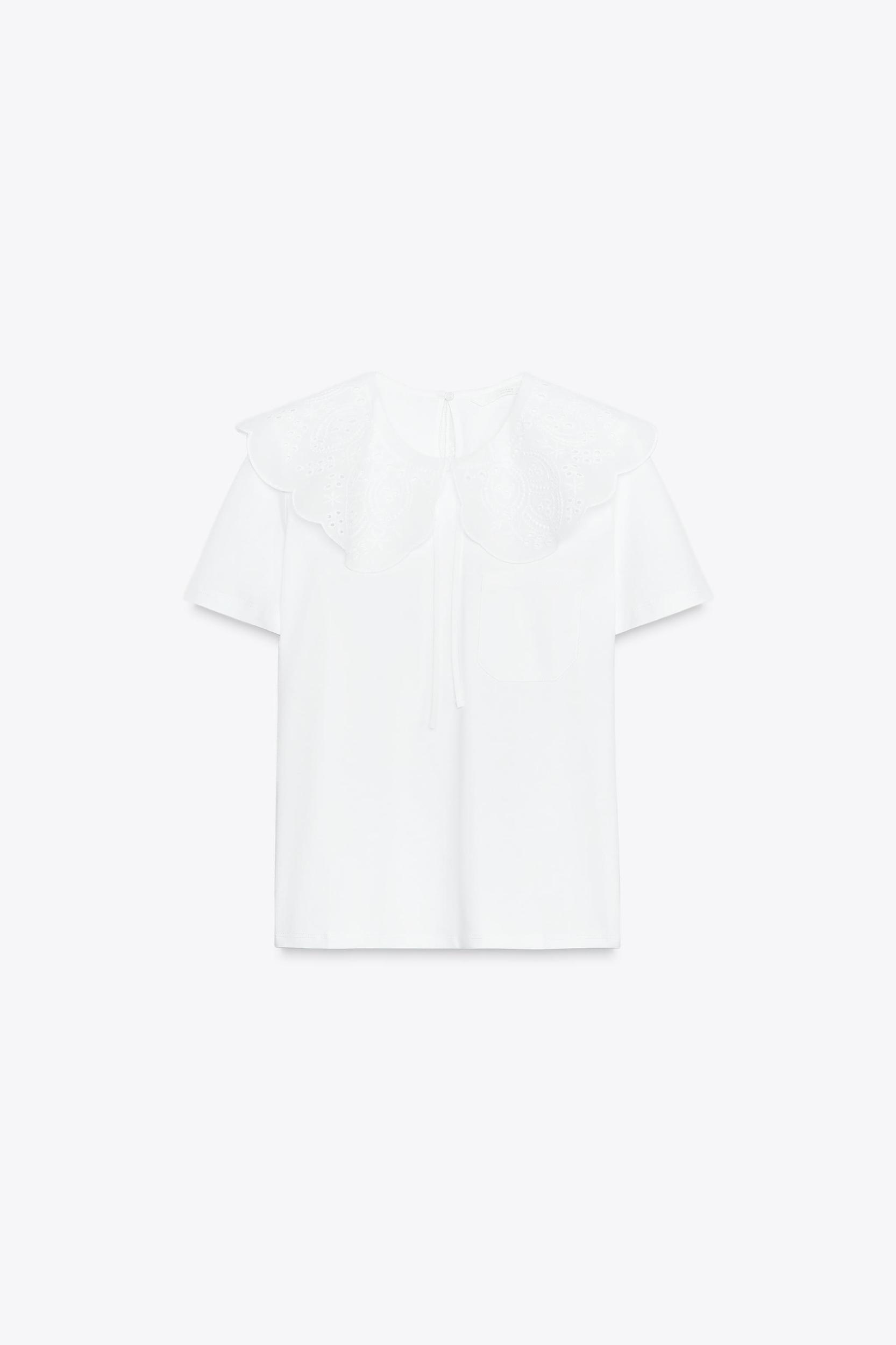 EMBROIDERED PETER PAN COLLAR T-SHIRT Product Image