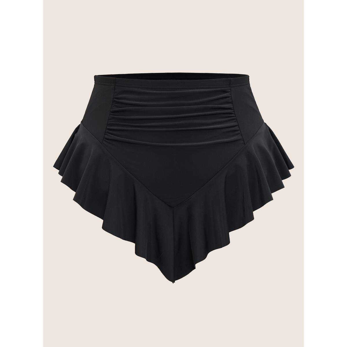 Plus Size Ruffle Trim Ruched Front Swim Bottom Women's Swimwear Black Resort Non High stretch Bodycon High Rise Curve Swim Bottoms BloomChic 22-24/3X Product Image