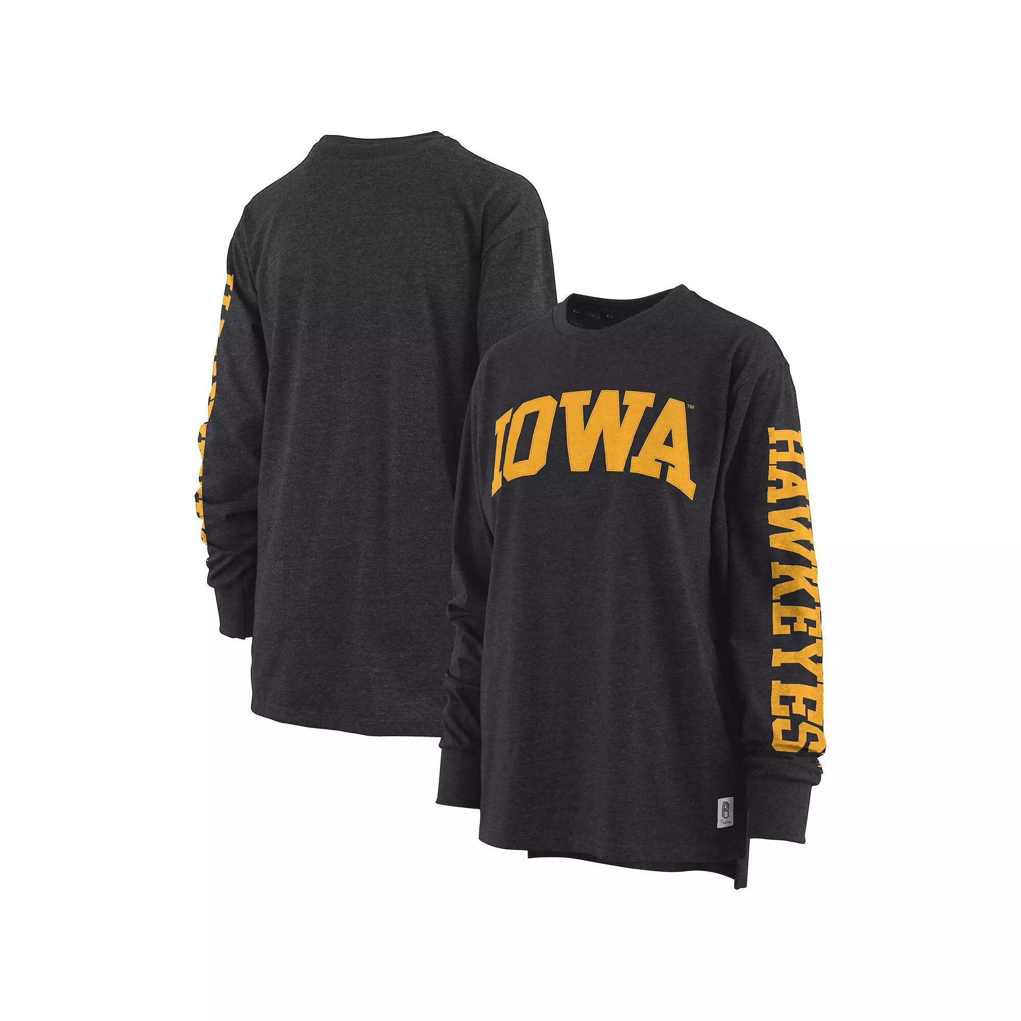 Women's Pressbox Heathered Black Iowa Hawkeyes Two-Hit Canyon Long Sleeve T-Shirt,  Product Image