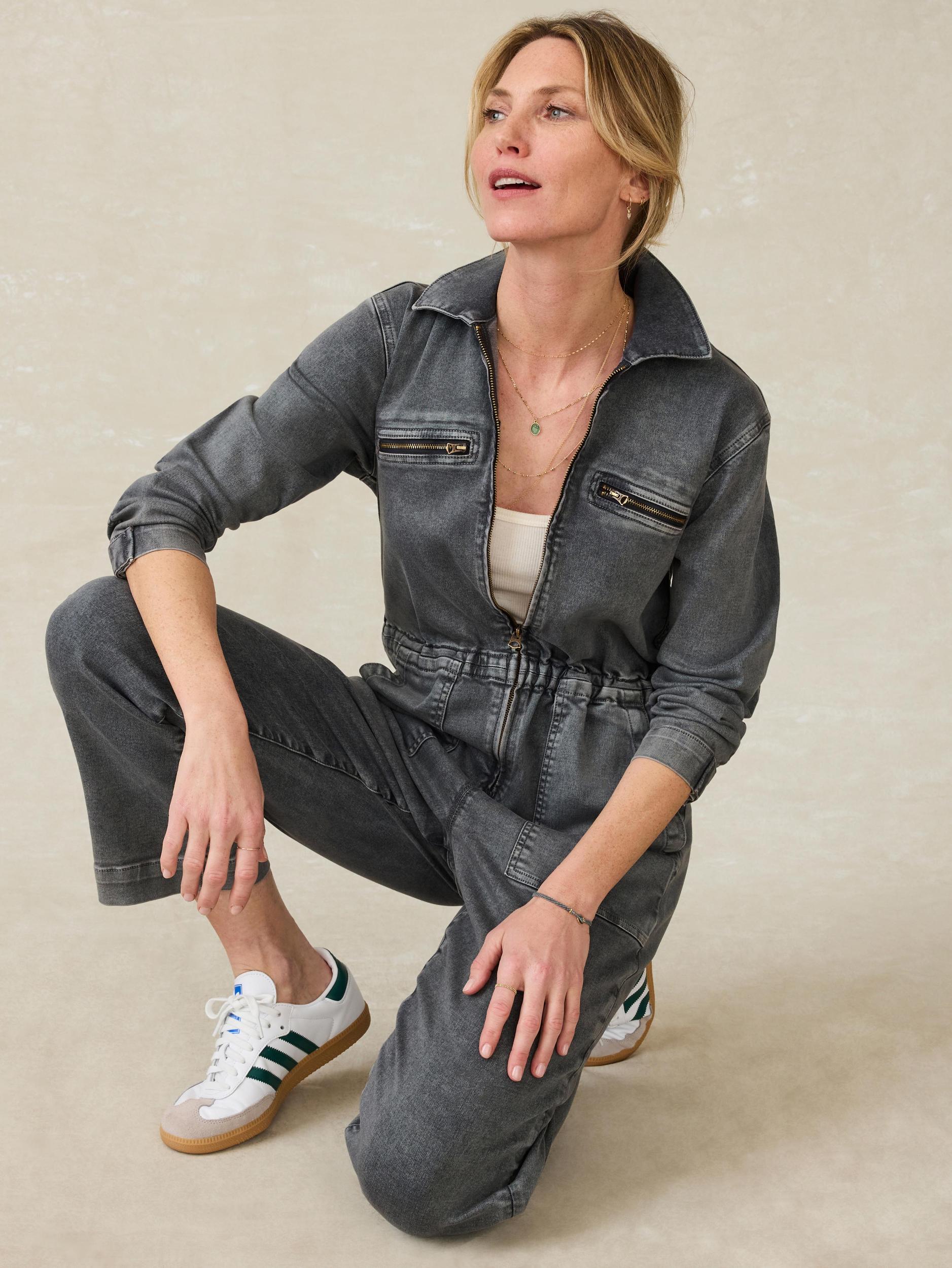 Sunwashed Denim Jumpsuit - Washed Black Female Product Image