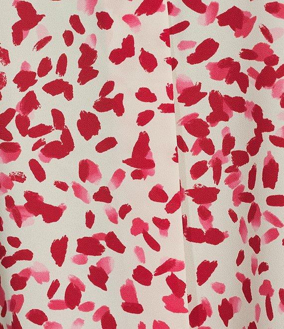 Investments Petite Size Woven Red Petals Long Sleeve V-Neck Top Product Image