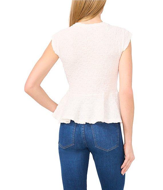 CeCe Puckered Knit V-Neck Cap Sleeve Peplum Top Product Image