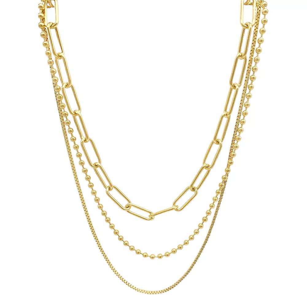 Adornia 14k Gold Plated Stainless Steel Box Chain, Ball Chain, & Oversized Paper Clip Chain Necklace Set, Women's, Size: 18", Gold Tone Product Image