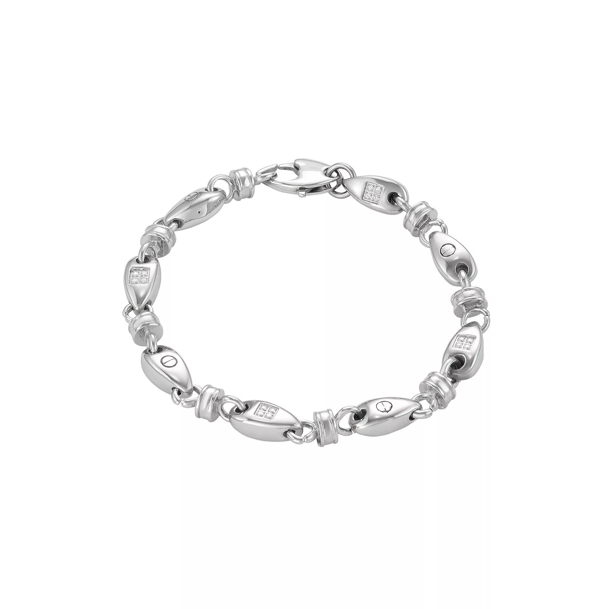 Men's Stainless Steel Cubic Zirconia Oval Link Bracelet, Size: 8.5" Product Image