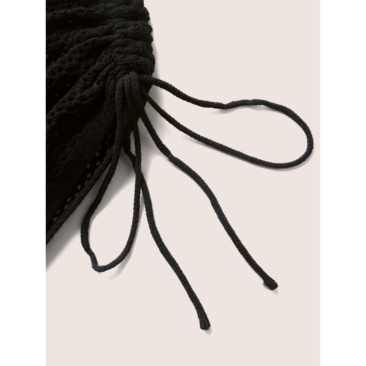 Plus Size Stereo Flower Design Drawstring Swim Cover Up Women's Swimwear Black Beach Loose Crochet Curve Swim Cover Ups BloomChic 26/4X Product Image