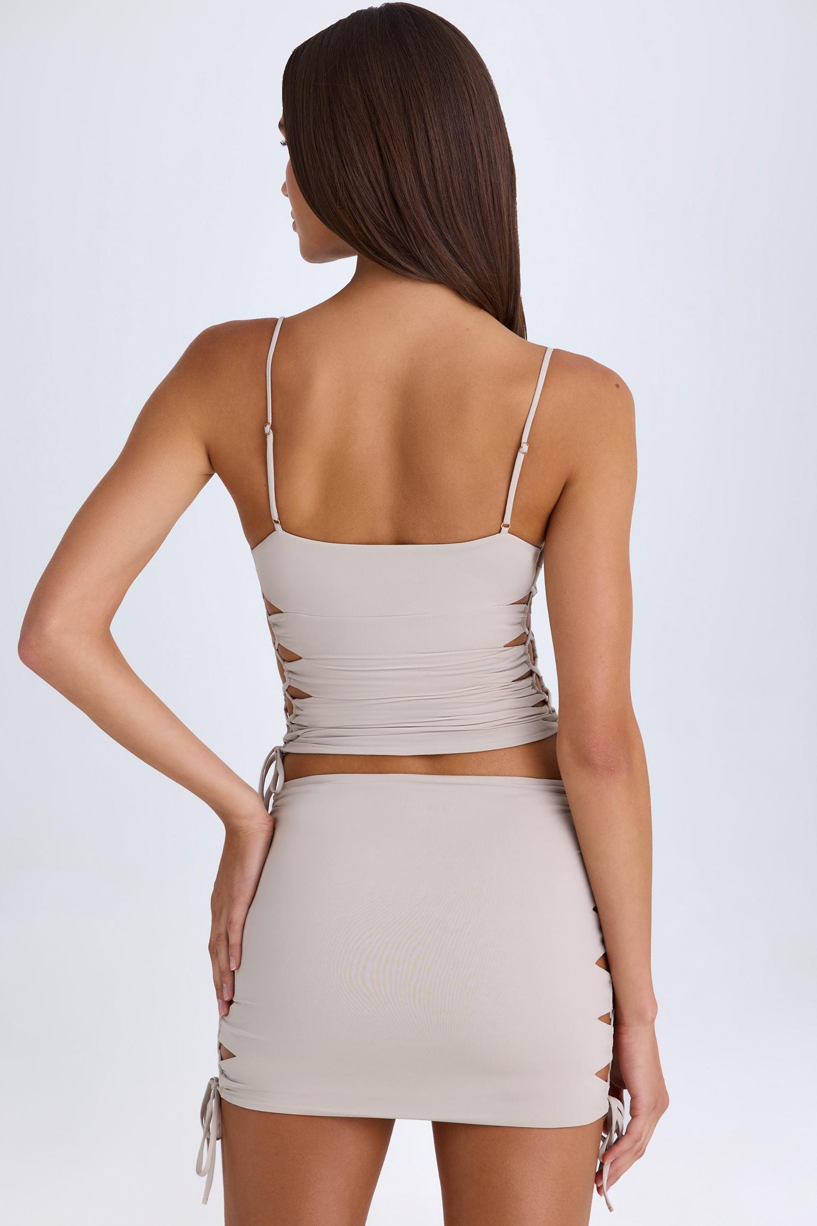 Ruched Cut-Out Mini Skirt in Taupe Female Product Image