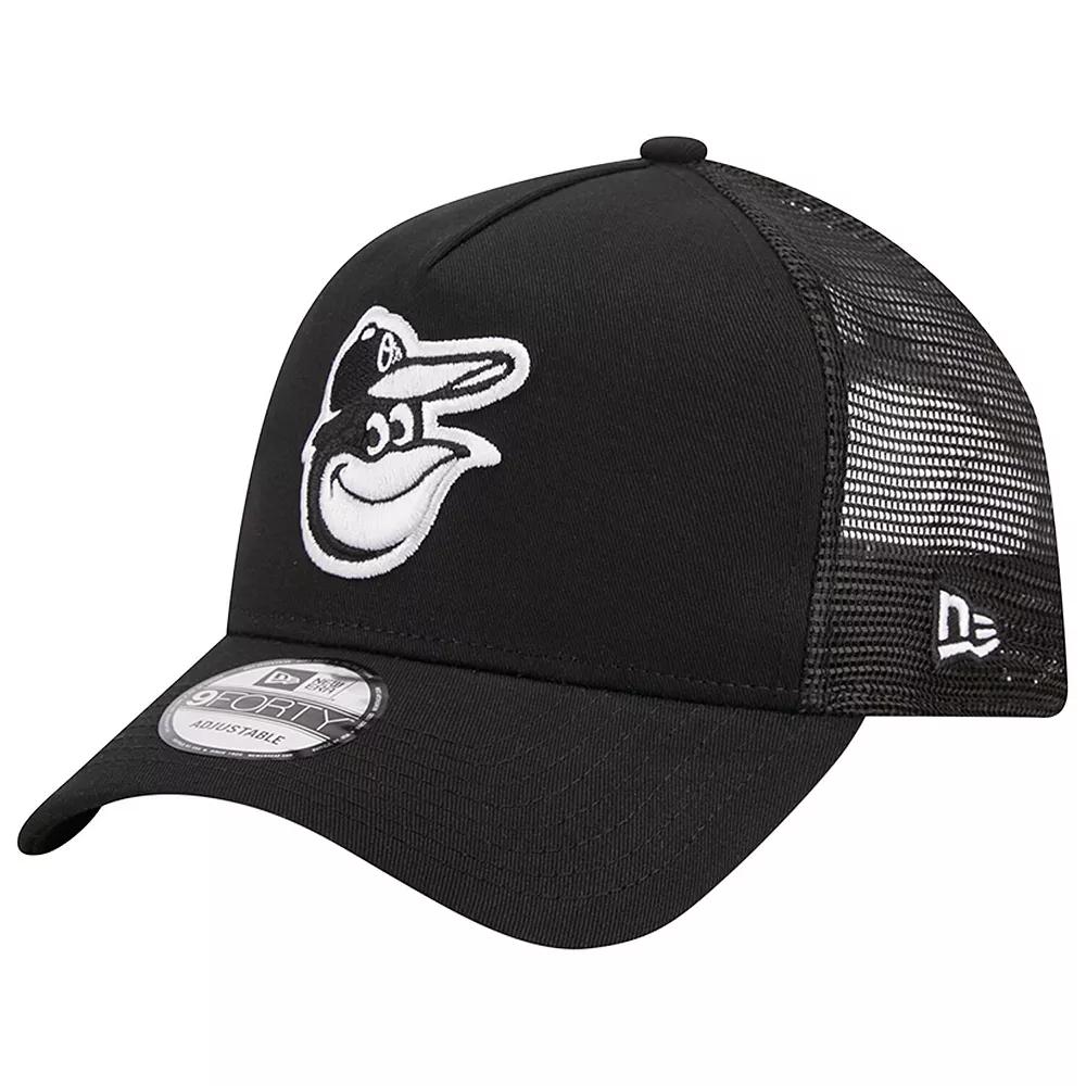 Men's New Era Black Baltimore Orioles A-Frame 9FORTY Trucker Adjustable Hat Product Image
