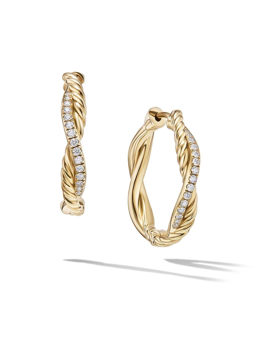 Womens Petite Infinity Hoop Earrings in 18K Yellow Gold with Diamonds, 17.3MM Product Image
