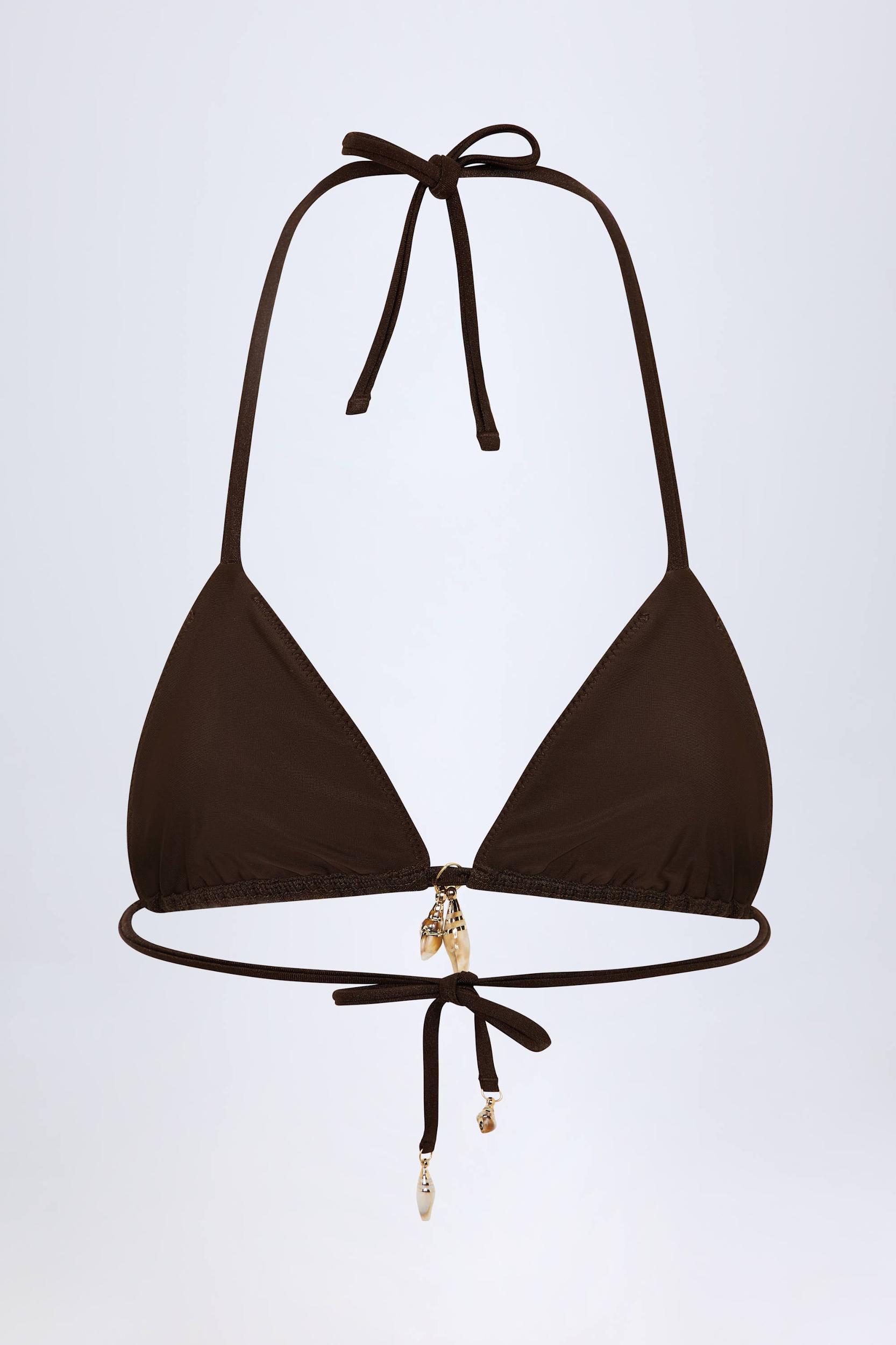 Charm-Detail Triangle Bikini Top in Dark Chocolate Product Image