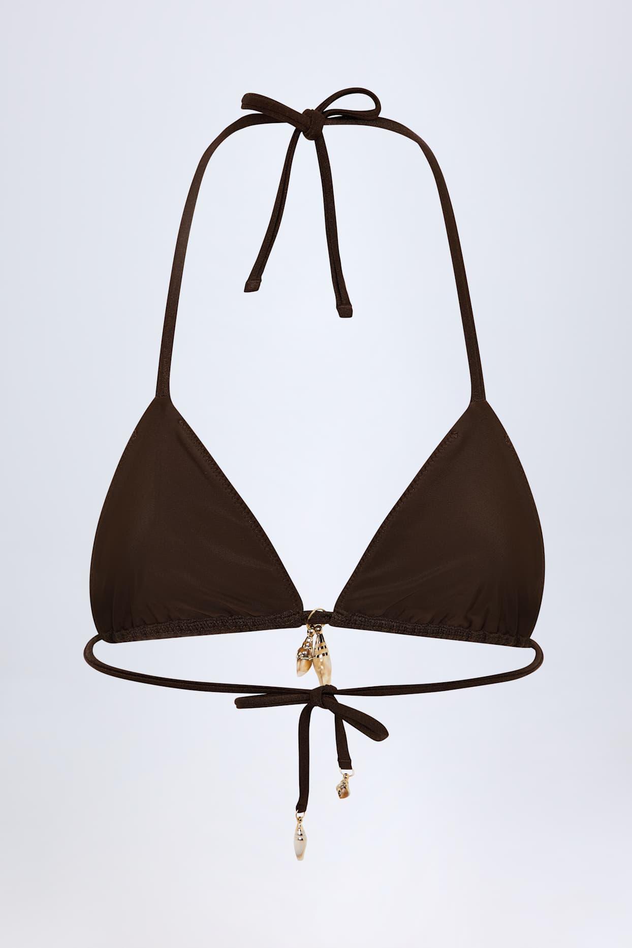 Charm-Detail Triangle Bikini Top in Dark Chocolate Product Image