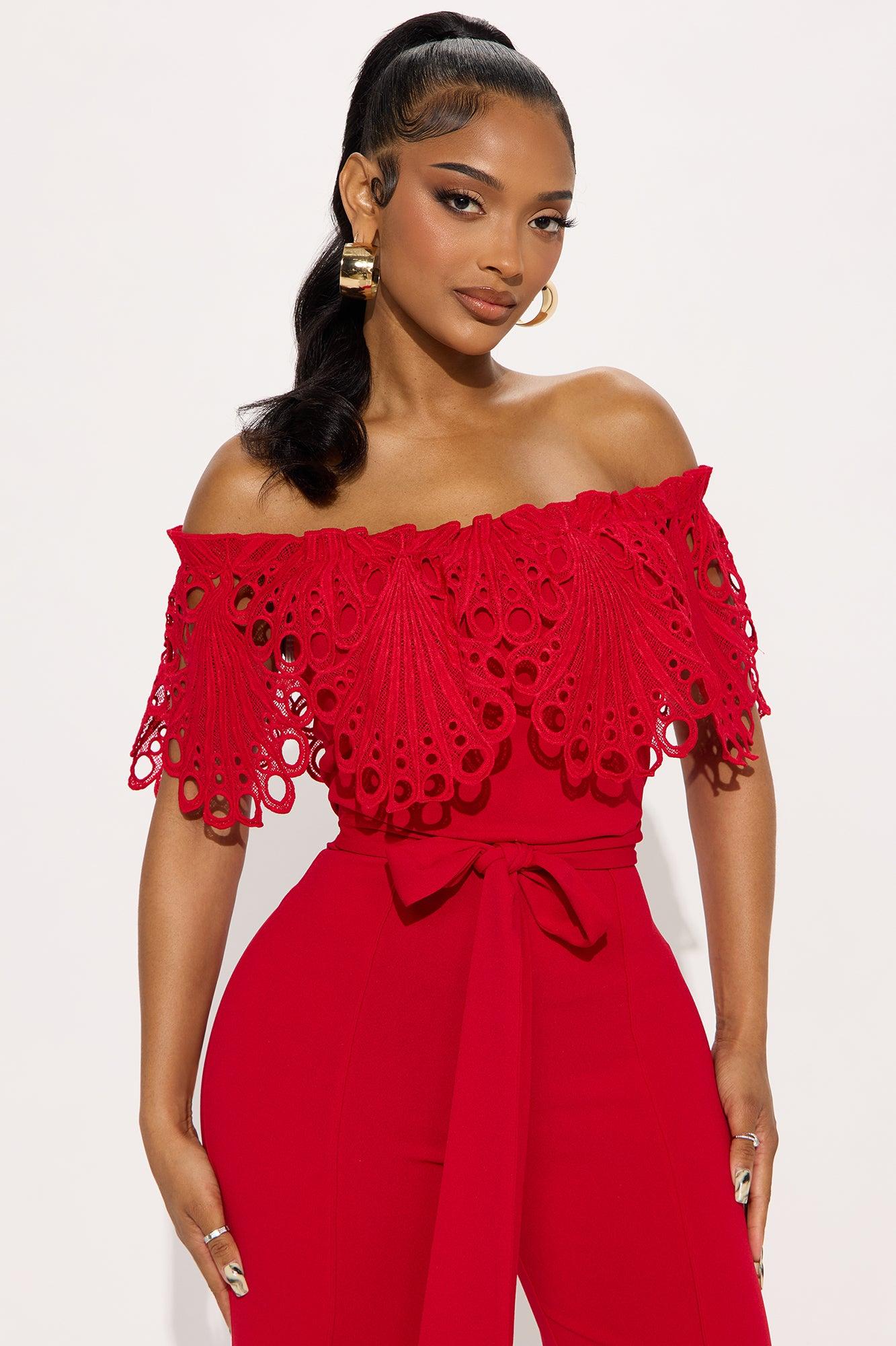 Nidia Crepe Wide Leg Jumpsuit - Red Product Image