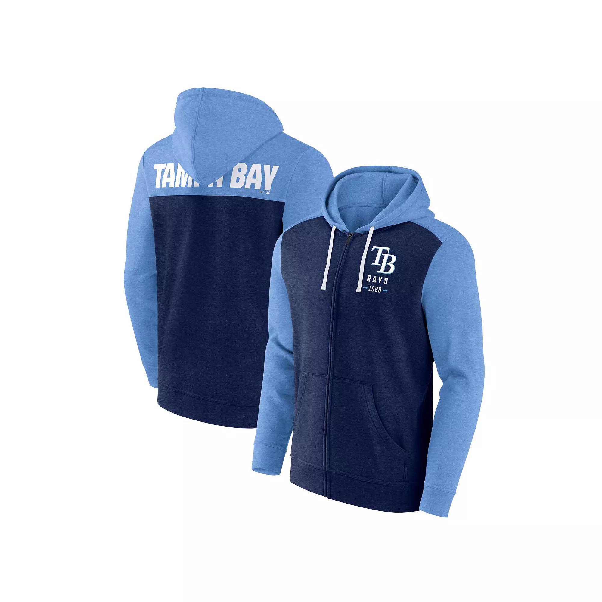 Men's Fanatics Heathered Navy/Heathered Light Blue Tampa Bay Rays Blown Away Full-Zip Hoodie,  Product Image