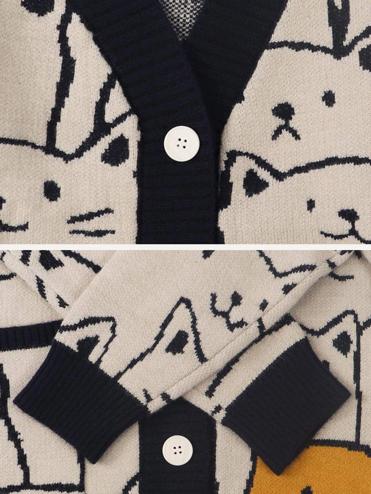Aelfric Eden Cartoon Cat Print Knit Cardigan Product Image