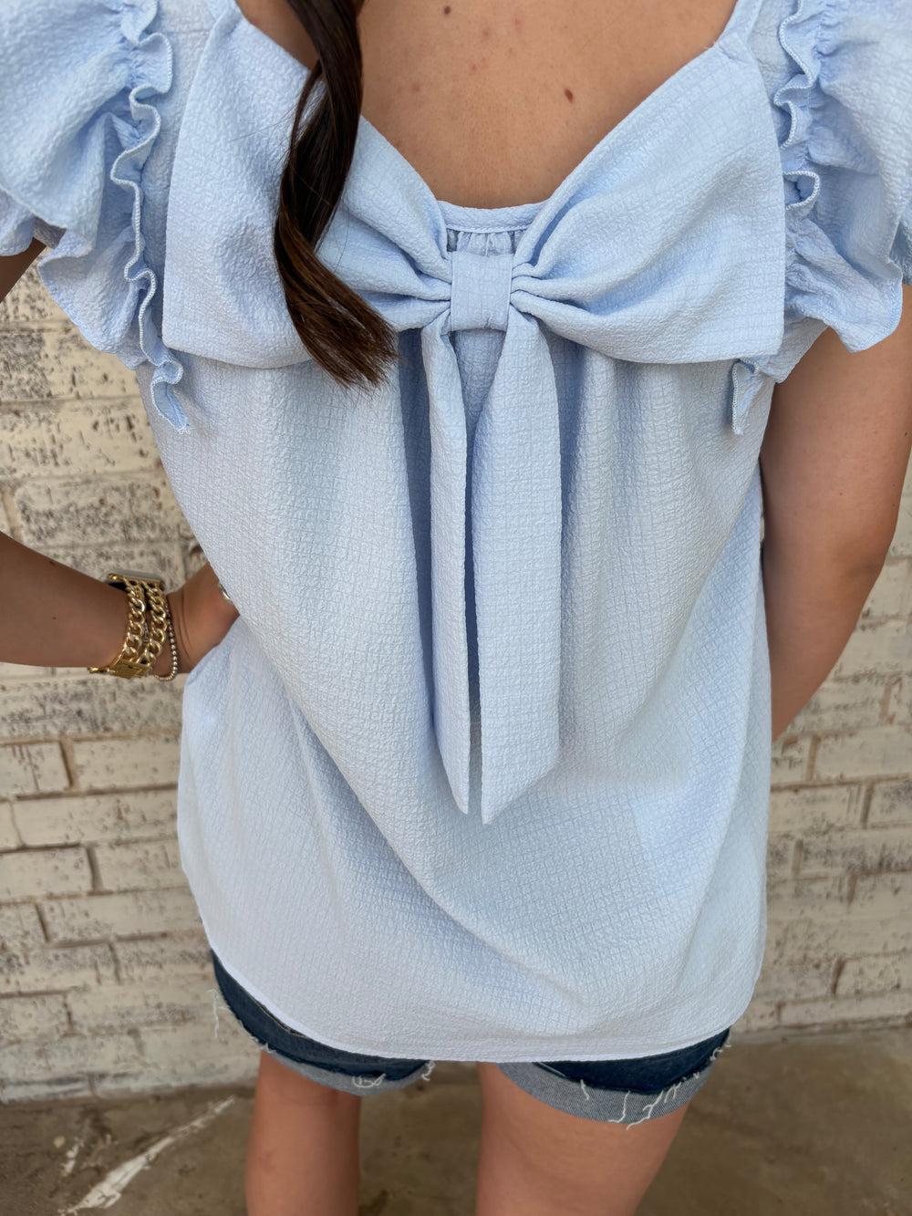 Textured Bow Frilled Butterfly Sleeve Blouse-3 Colors Product Image