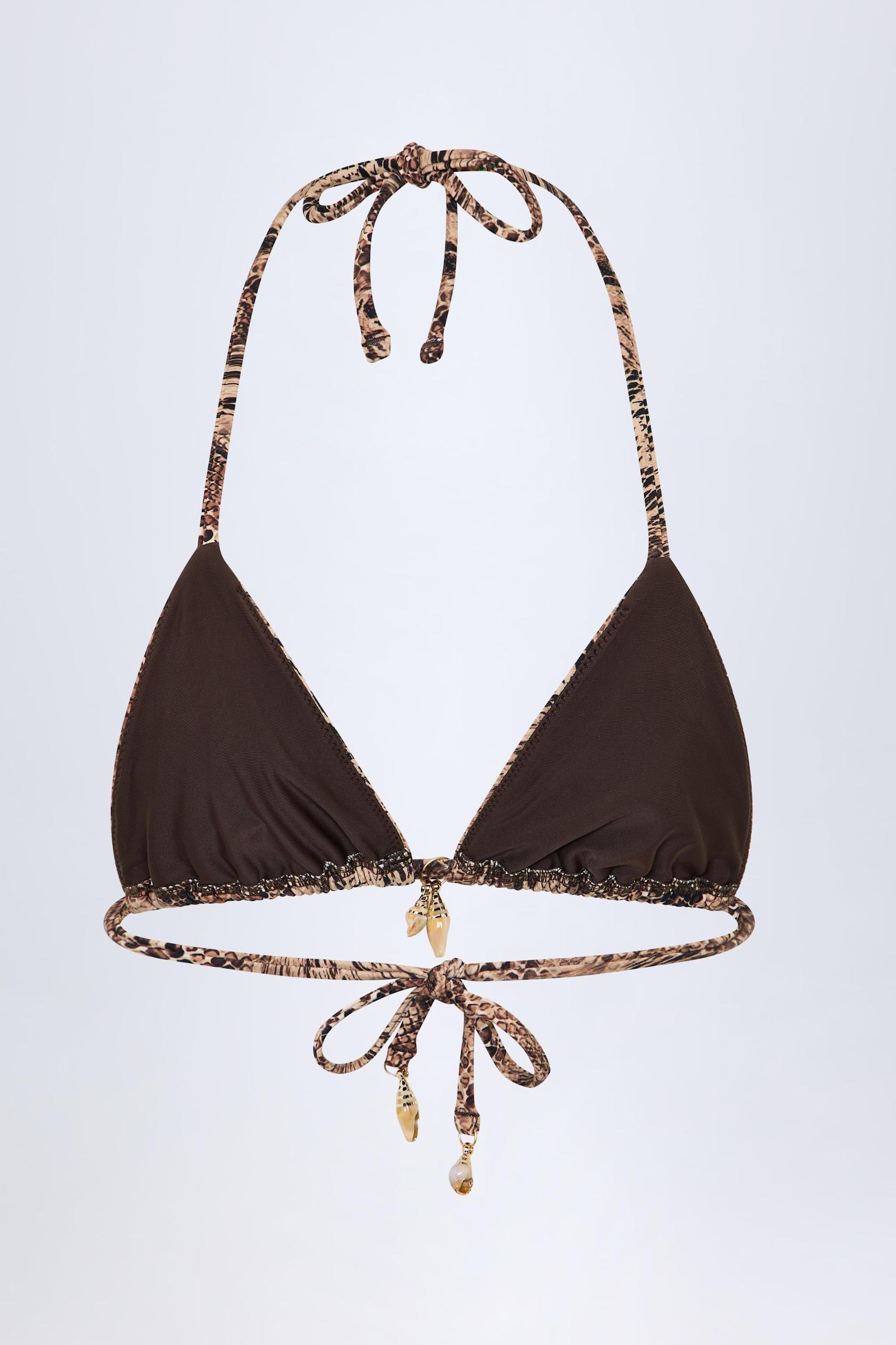Charm-Detail Triangle Bikini Top in Snake Print Product Image
