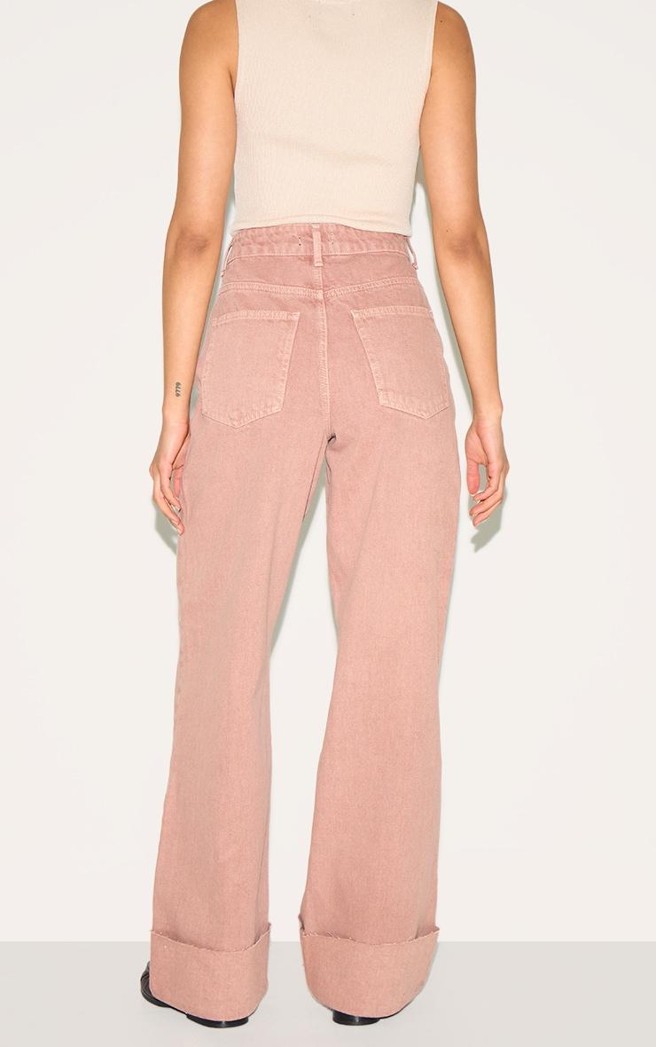 Washed Pink Turn Up Hem Jeans Product Image