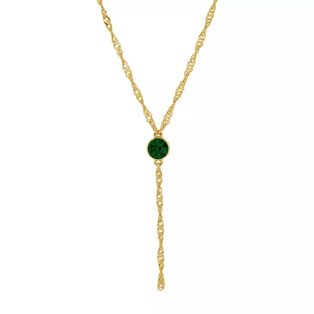 1928 Gold Tone Crystal Y-Necklace, Womens, Green Product Image