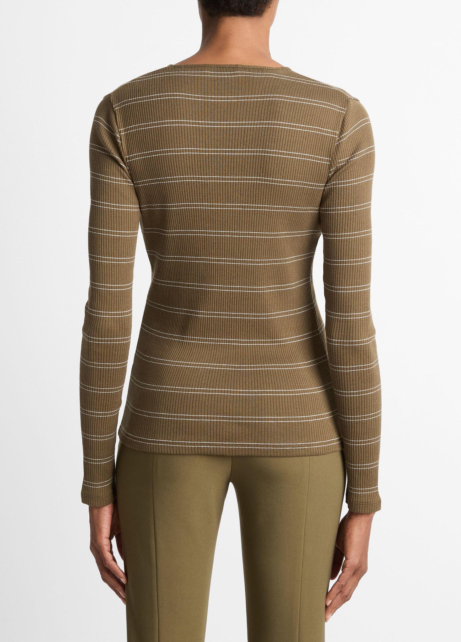 Striped Ribbed Pima Cotton Long-Sleeve T-Shirt Product Image