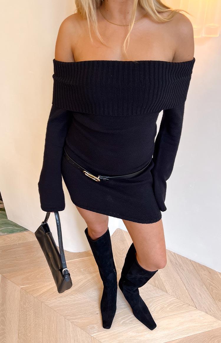 Halia Black Long Sleeve Mini Dress Product Image