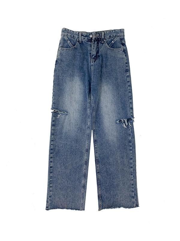 Men's Vintage Wash Ripped High Rise Loose Jeans Product Image
