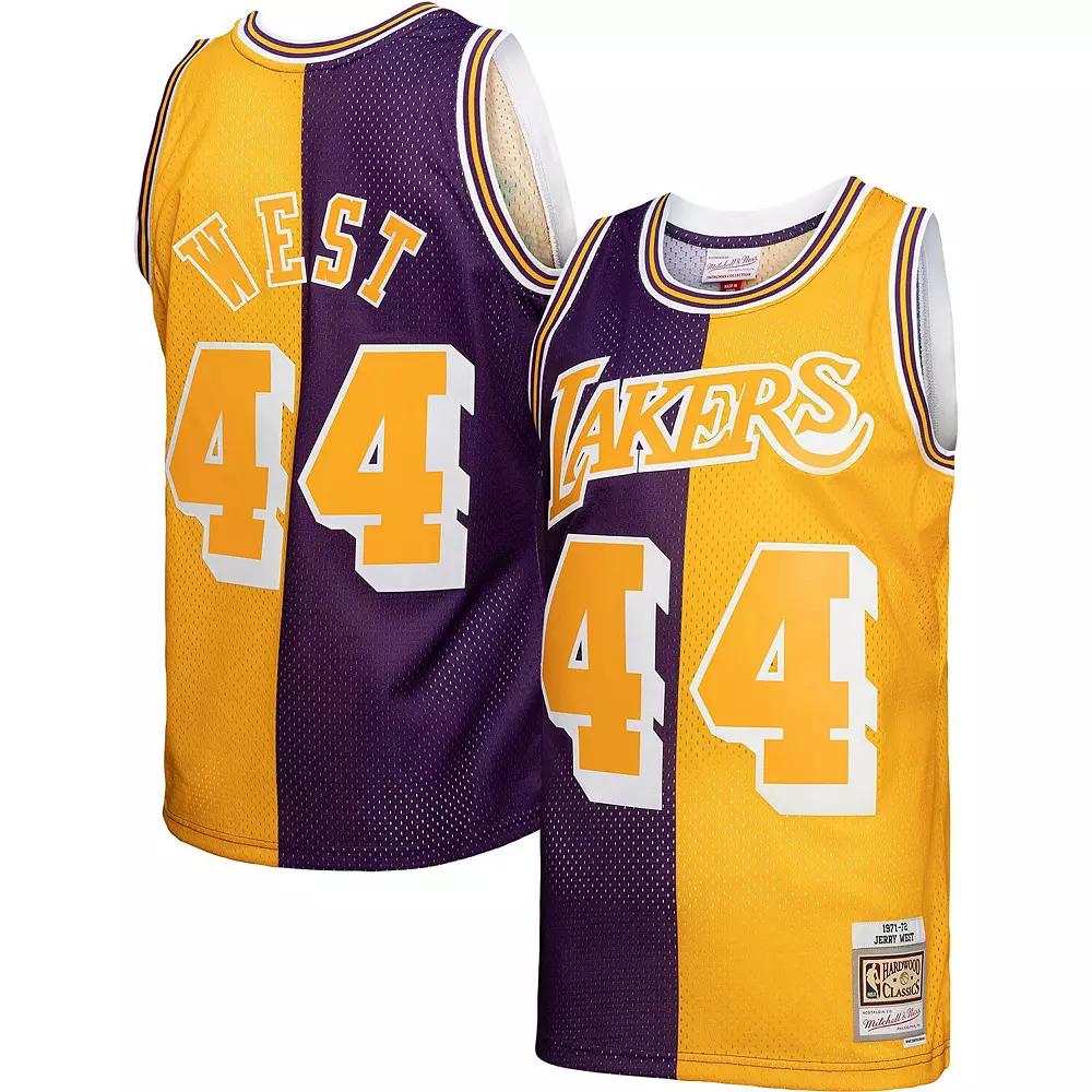Men's Mitchell & Ness Jerry West Purple/Gold Los Angeles Lakers Hardwood Classics 1971-72 Split Swingman Jersey, Size: Large Product Image