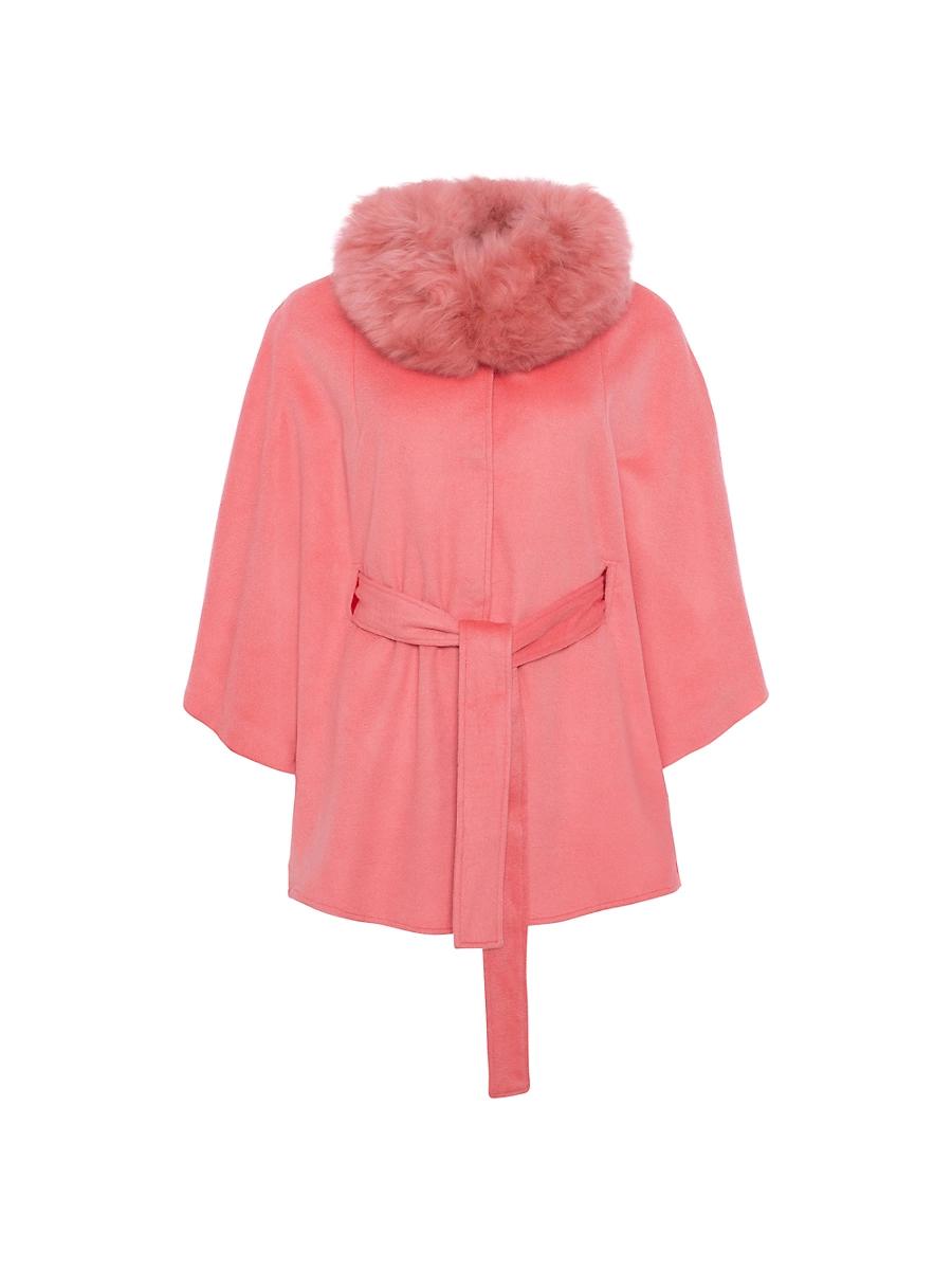 Womens Select Wool Belted Cape with Select Lamb Collar Product Image