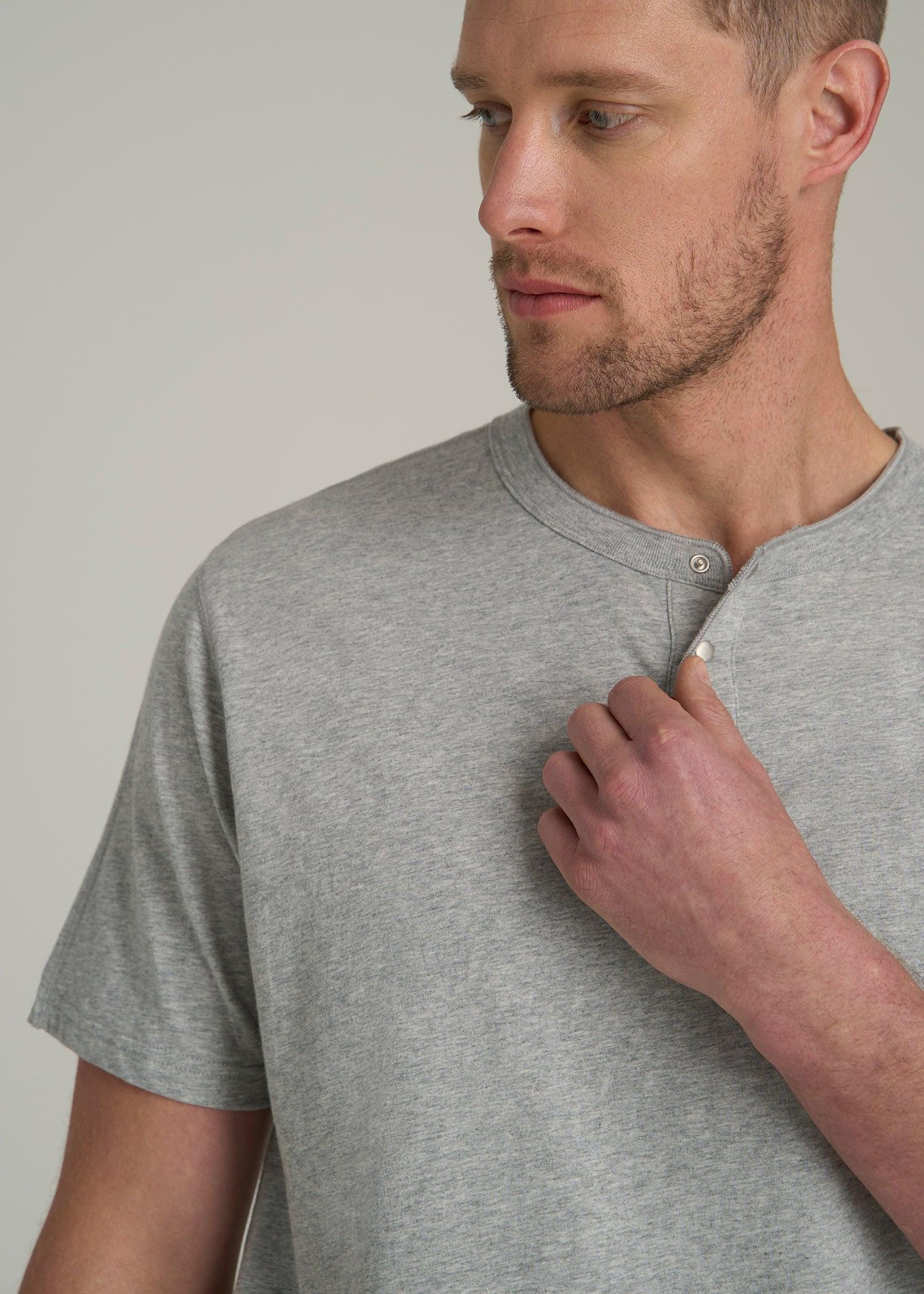 LJ&S REGULAR-FIT Jersey Henley Tee for Tall Men in Heathered Grey Male Product Image