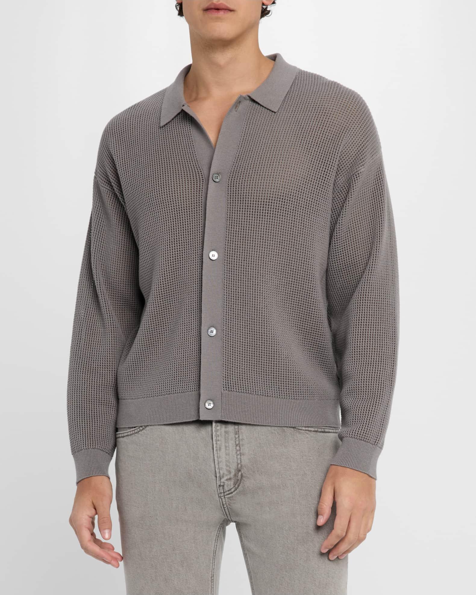 Men's Mesh-Knit Buttoned Cardigan Product Image