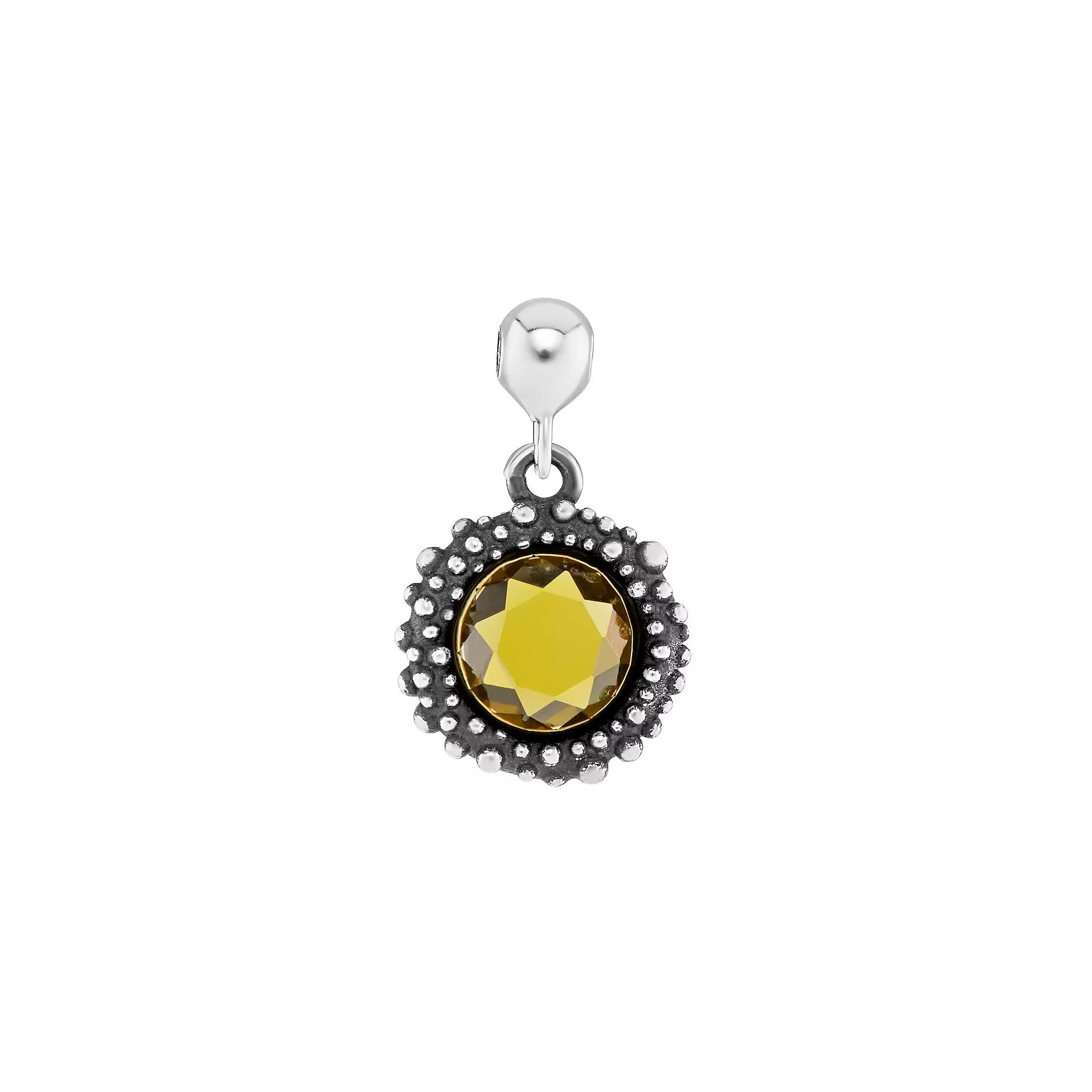 PRIMROSE Sterling Silver Oxidized Beaded Round Cubic Zirconia, Red Corundum & Spinel Sliding Charm, Women's, Sterling August Product Image