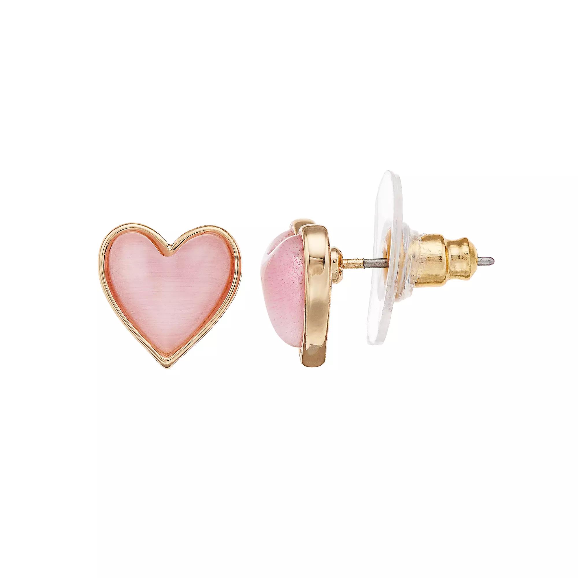 LC Lauren Conrad Gold Tone Heart Stud Earrings, Women's, Pink Product Image