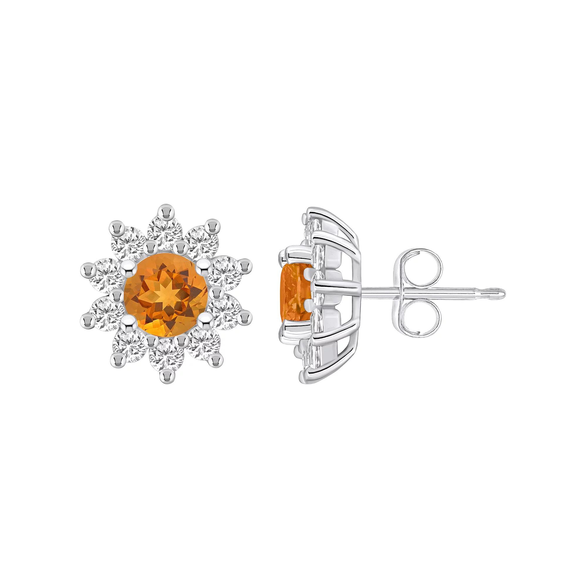 Alyson Layne 14k White Gold Round Citrine 1 1/5 Carat T.W. Diamond Halo Stud Earrings, Women's Product Image