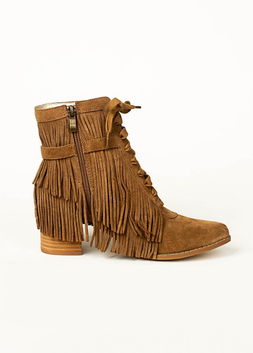 Nika Leather Fringe Boot in Pecan Female Product Image