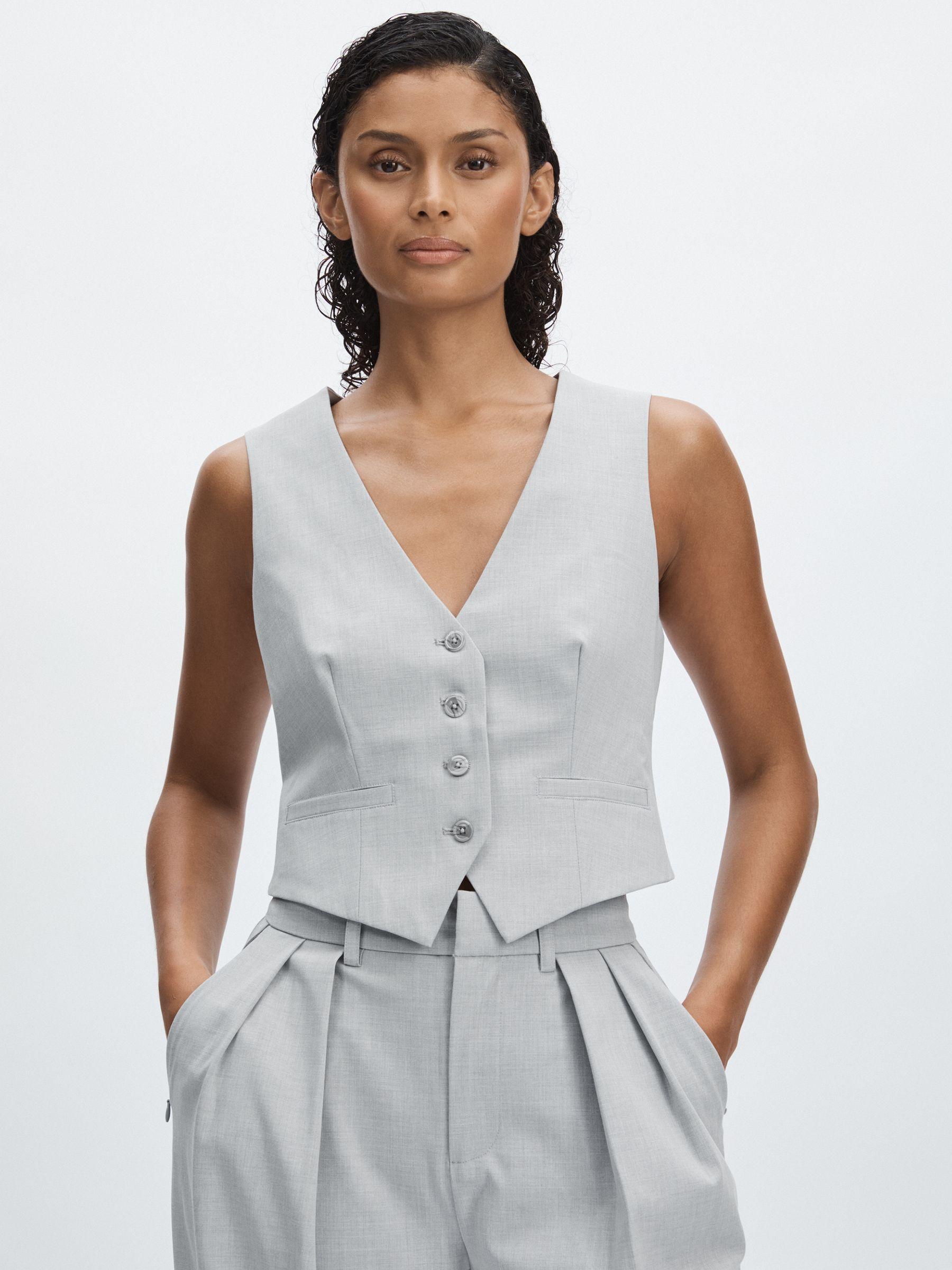 Good American Pleated Sharkskin Suit Trousers in Grey Product Image