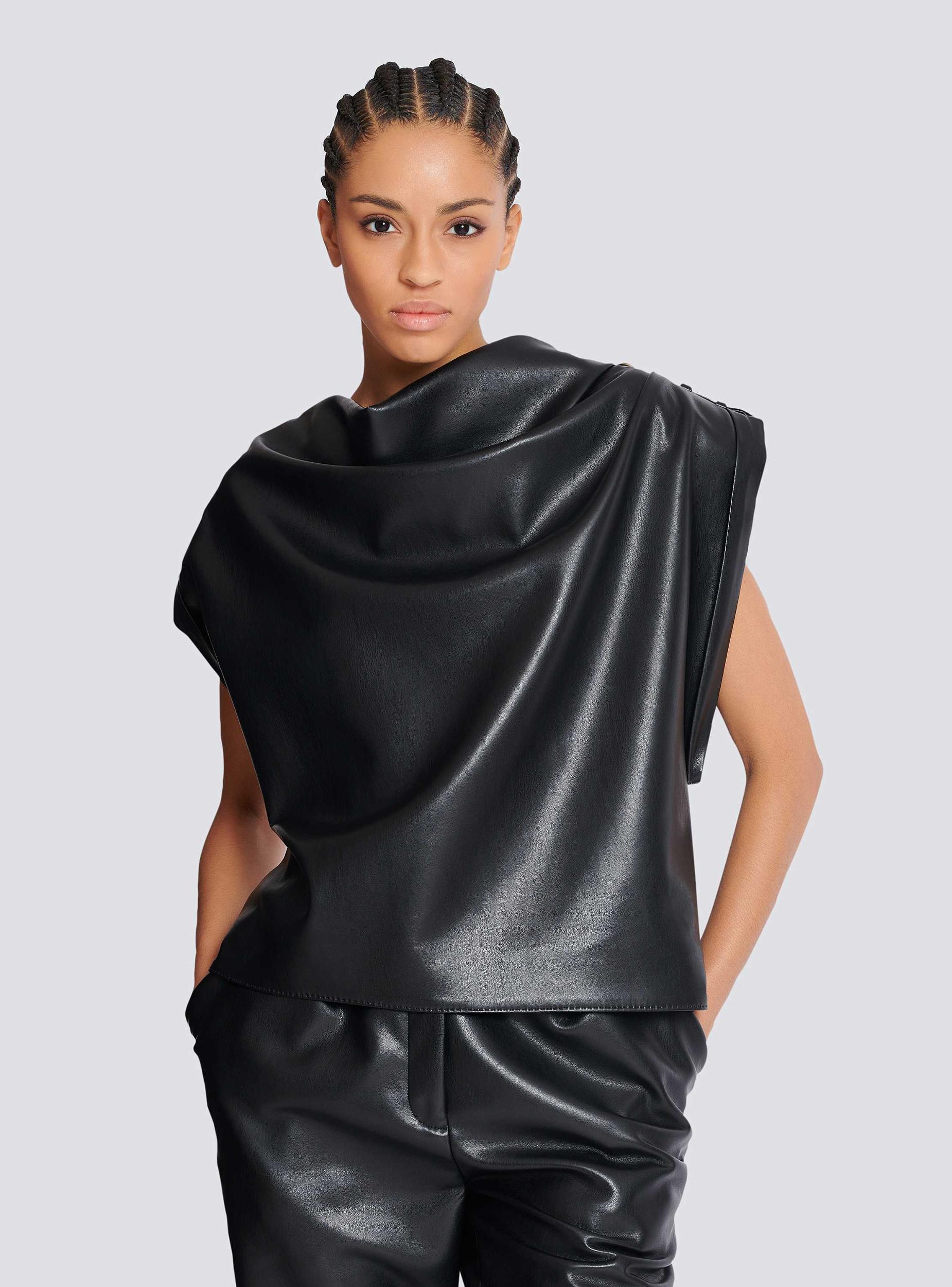 Faux leather draped top  Product Image