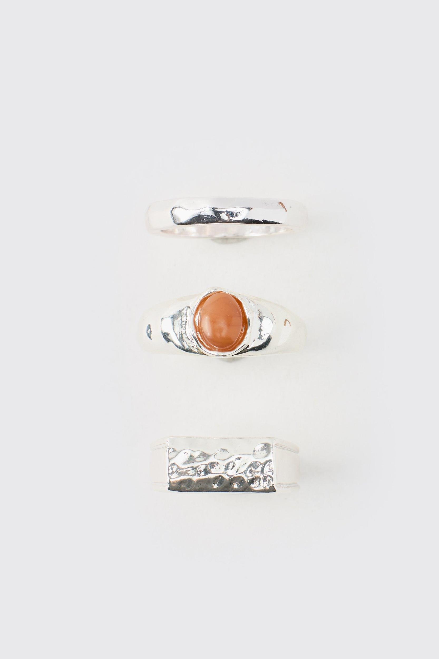 Silver Rings 3 Pack | boohooMAN USA Product Image