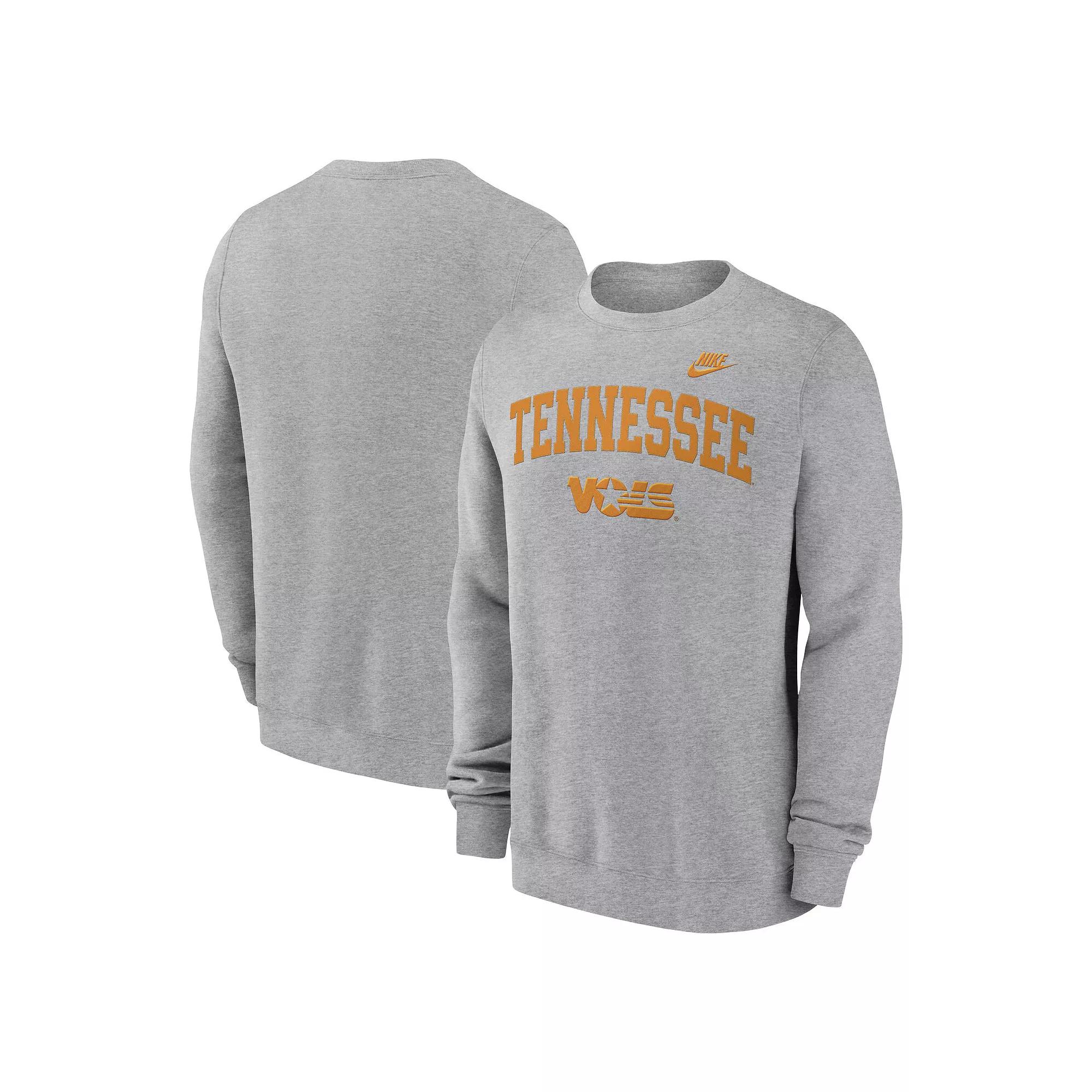 Men's Nike Heather Gray Tennessee Volunteers Legacy Classic Tackle Twill Embroidered Arch Over Logo Pullover Sweatshirt,  Product Image
